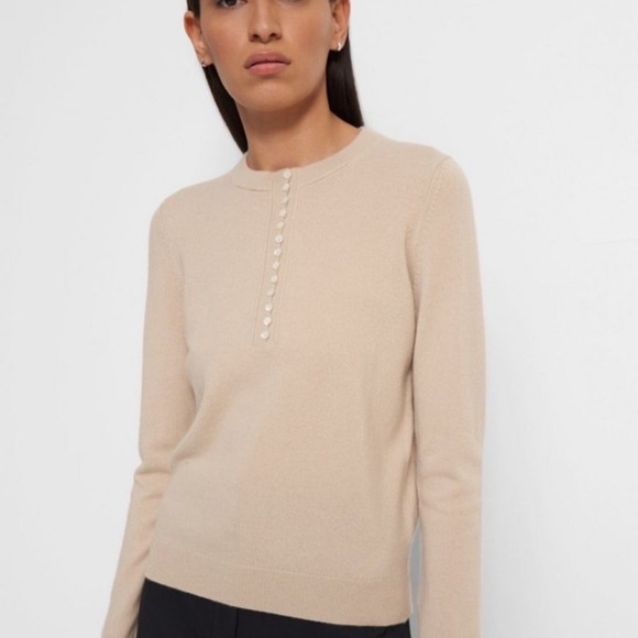 Theory Placket Henley Sweater in sand. Worn once - Picture 1 of 5